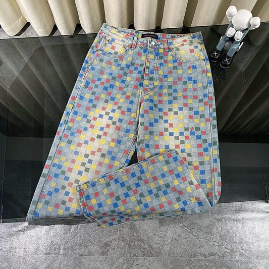 Retro Pixelated Checkerboard Jeans