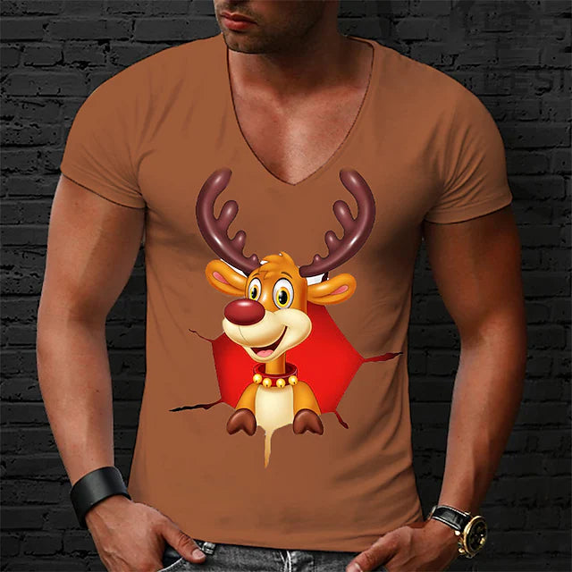 Men's Unisex T shirt Tee Elk Graphic Prints V Neck Hot Stamping Outdoor Christmas Short Sleeve Print Clothing Apparel Sports Designer Casual Big and Tall