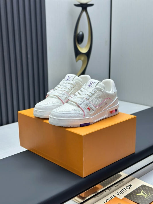 Pure White Pink-Striped Sneaker