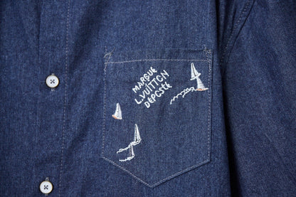 Letter Embroidered Denim Shirt