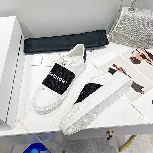 Simple White Sneakers with Lettered Straps