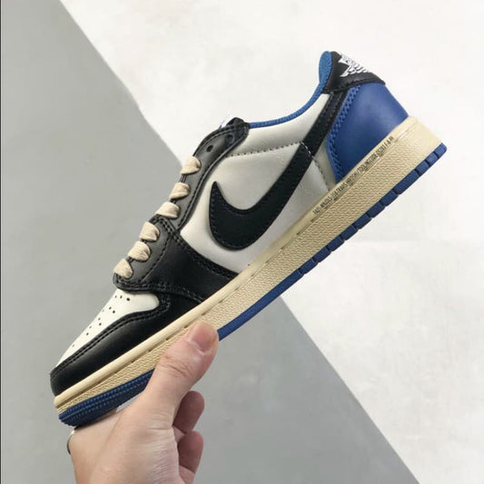 Black and blue color-block low-top sneakers