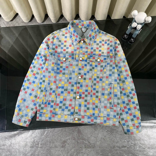 Pixel Checkerboard Denim Jacket