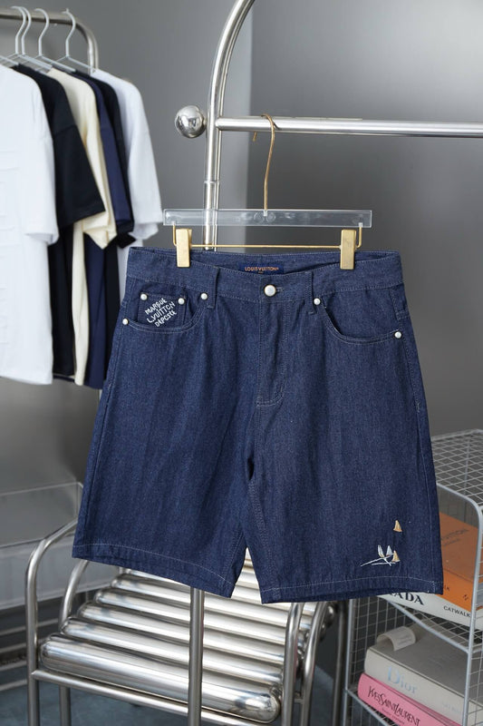 Letter Embroidered Denim Shorts