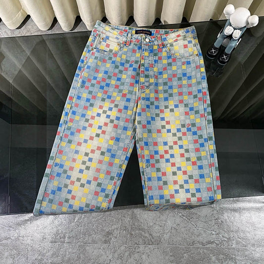 Retro Pixelated Checkerboard Jeans