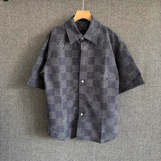 Collared Short Sleeve Checkered Shirt