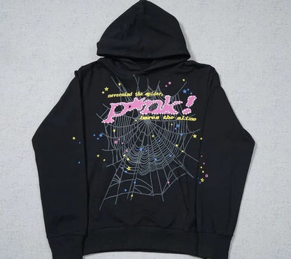 Sudadera con capucha clásica web negra y rosa