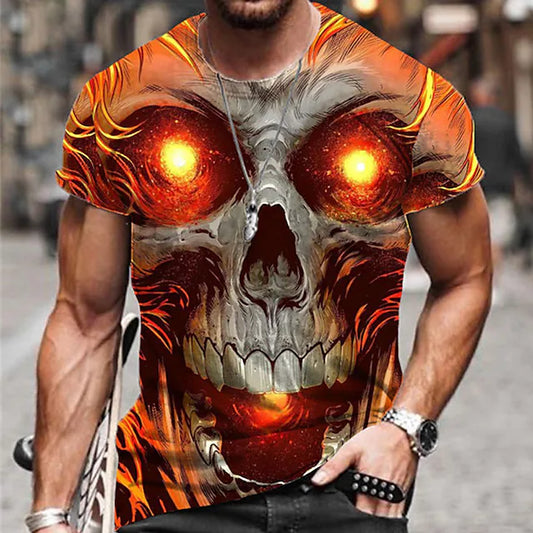 Men's Unisex T shirt Tee Skull Graphic Prints Crew Neck Green Blue Purple Pink Yellow 3D Print Outdoor Street Short Sleeve Print Clothing Apparel Sports Designer Casual Big and Tall / Summer / Summer