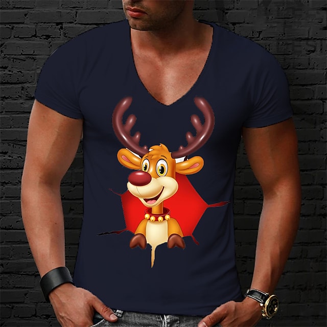 Men's Unisex T shirt Tee Elk Graphic Prints V Neck Hot Stamping Outdoor Christmas Short Sleeve Print Clothing Apparel Sports Designer Casual Big and Tall