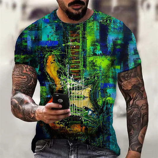 Men's Unisex T shirt Tee Graphic Prints Musical Instrument Crew Neck Green Purple 3D Print Outdoor Street Short Sleeve Print Clothing Apparel Sports Designer Casual Big and Tall / Summer / Summer