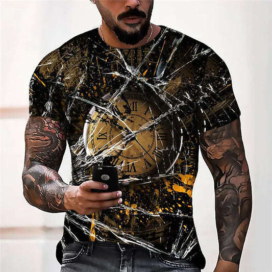 Men's Unisex T shirt Tee Graphic Prints Crack Clock Crew Neck Black 3D Print Outdoor Street Short Sleeve Print Clothing Apparel Sports Designer Casual Big and Tall / Summer / Summer